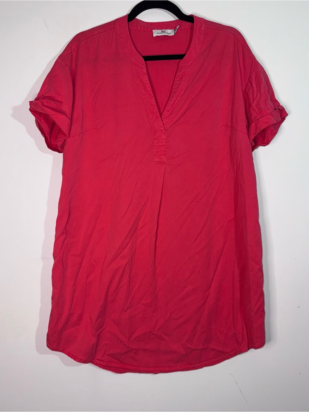 Vineyard Vines Split Neck Tunic Top Pink Tencel Rolled Sleeve Short Sleeve Size